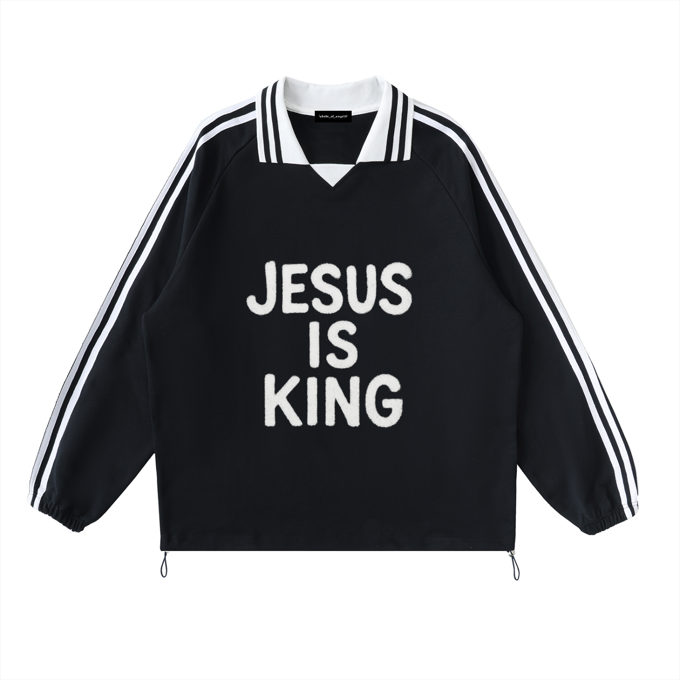 “JESUS IS KING” Contrast Striped Lapel Collar Sweatshirt
