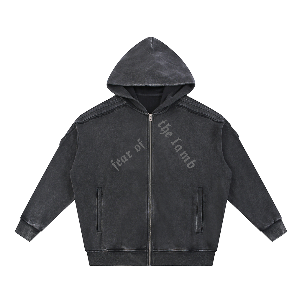Tape Raw Edge Zip “Need Bible” Hoodie