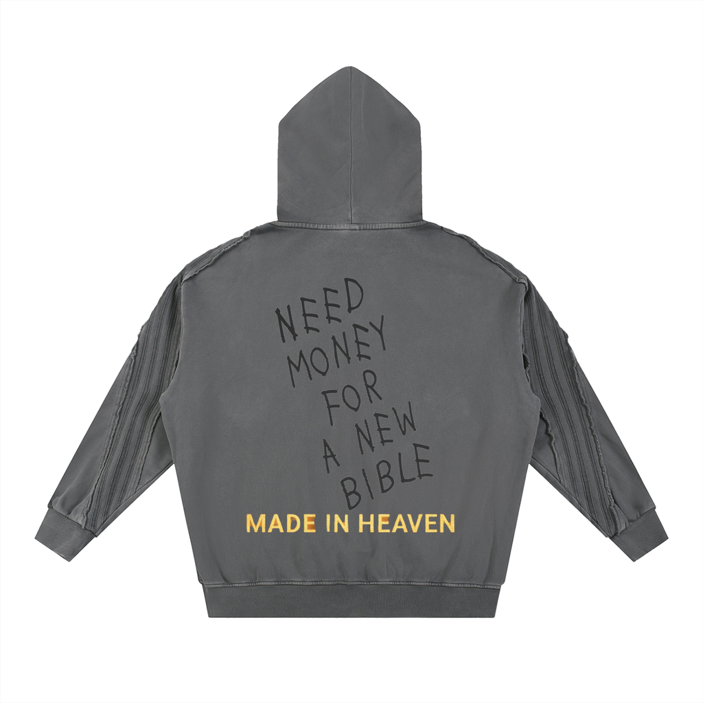 Tape Raw Edge Zip “Need Bible” Hoodie