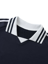 “JESUS IS KING” Contrast Striped Lapel Collar Sweatshirt